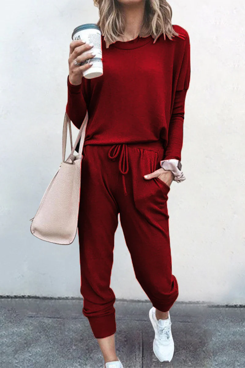 hulianfu Fashion Solid Patchwork O Neck Long Sleeve Two Pieces(6 Colors) - Deanwangkt