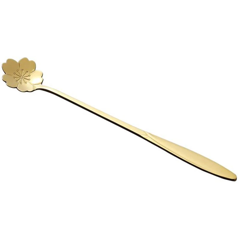 HULIANFU Tea Coffee Mixing Spoon Gold Spoon Long Handle Dessert Stainless Steel Vintage Teaspoons Drink Tableware Flowers Design 1PCS - Deanwangkt