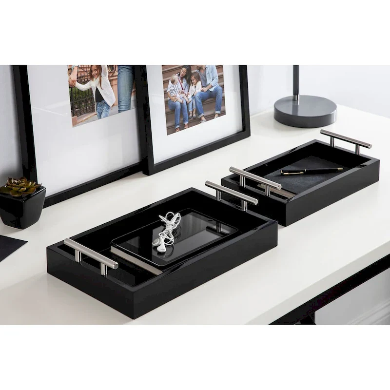 Kate and Laurel Lipton Rectangle Wood Tray Set - 2 Piece