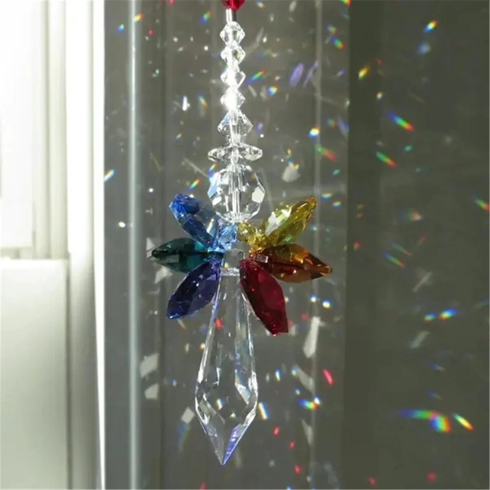 HULIANFU Modern Rainbow Crystal Angel Chakra Suncatcher Charm Window Door Wind Chimes Living Room Hanging Decorations Car Pendant - Deanwangkt
