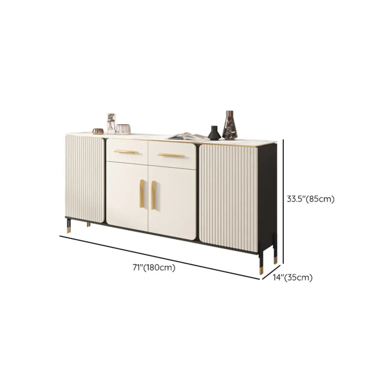 Glam White Sideboard with Stone Top and Drawers