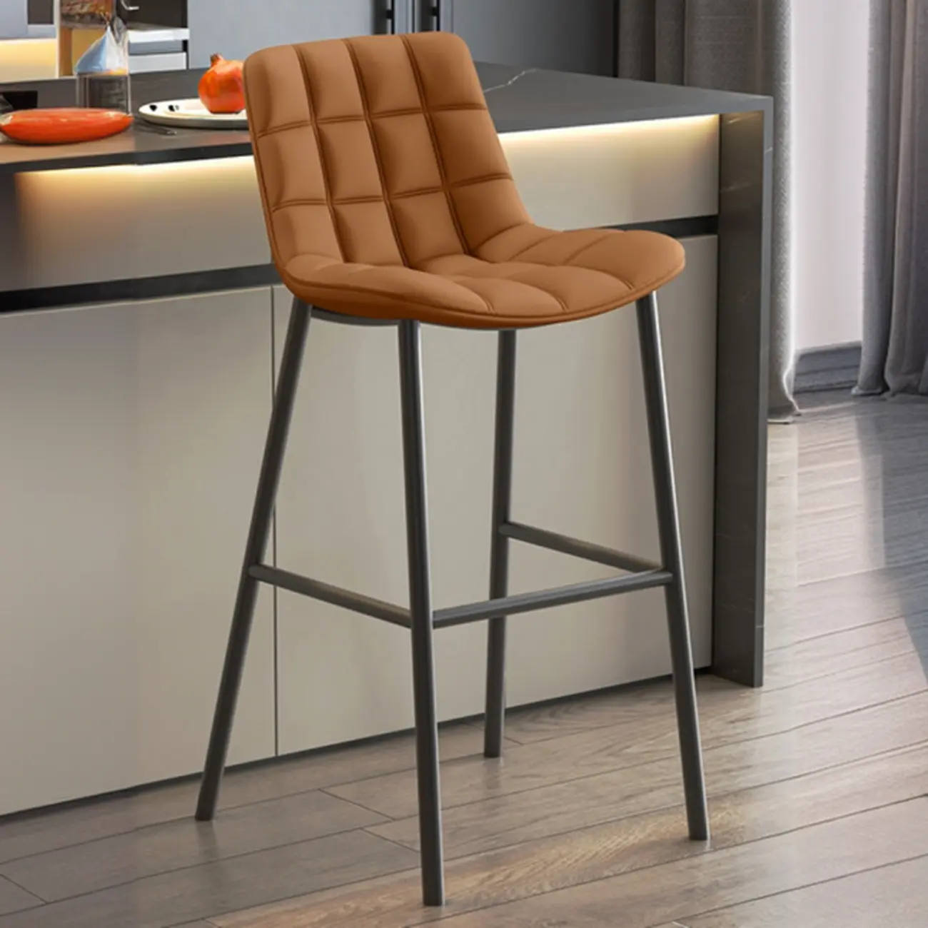 Concave Modern Low Back Leather Counter Bar Stools