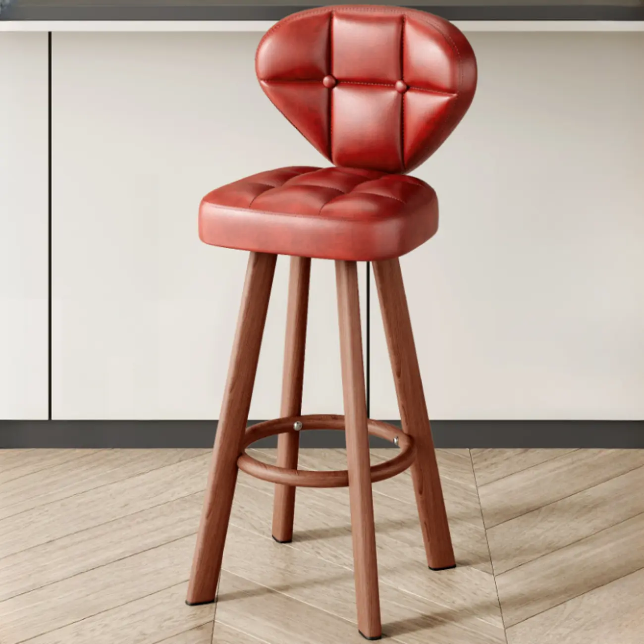 Modern Tufted Counter Height Bar Stools with Metal Footrest