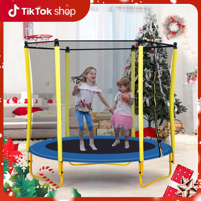 Trampoline for Kids with Basketball Hoop, Birthday Christmas Gifts for Boys & Girls, Outdoor & Indoor Mini Toddler Trampoline with Enclosure Trampolín Para Niños