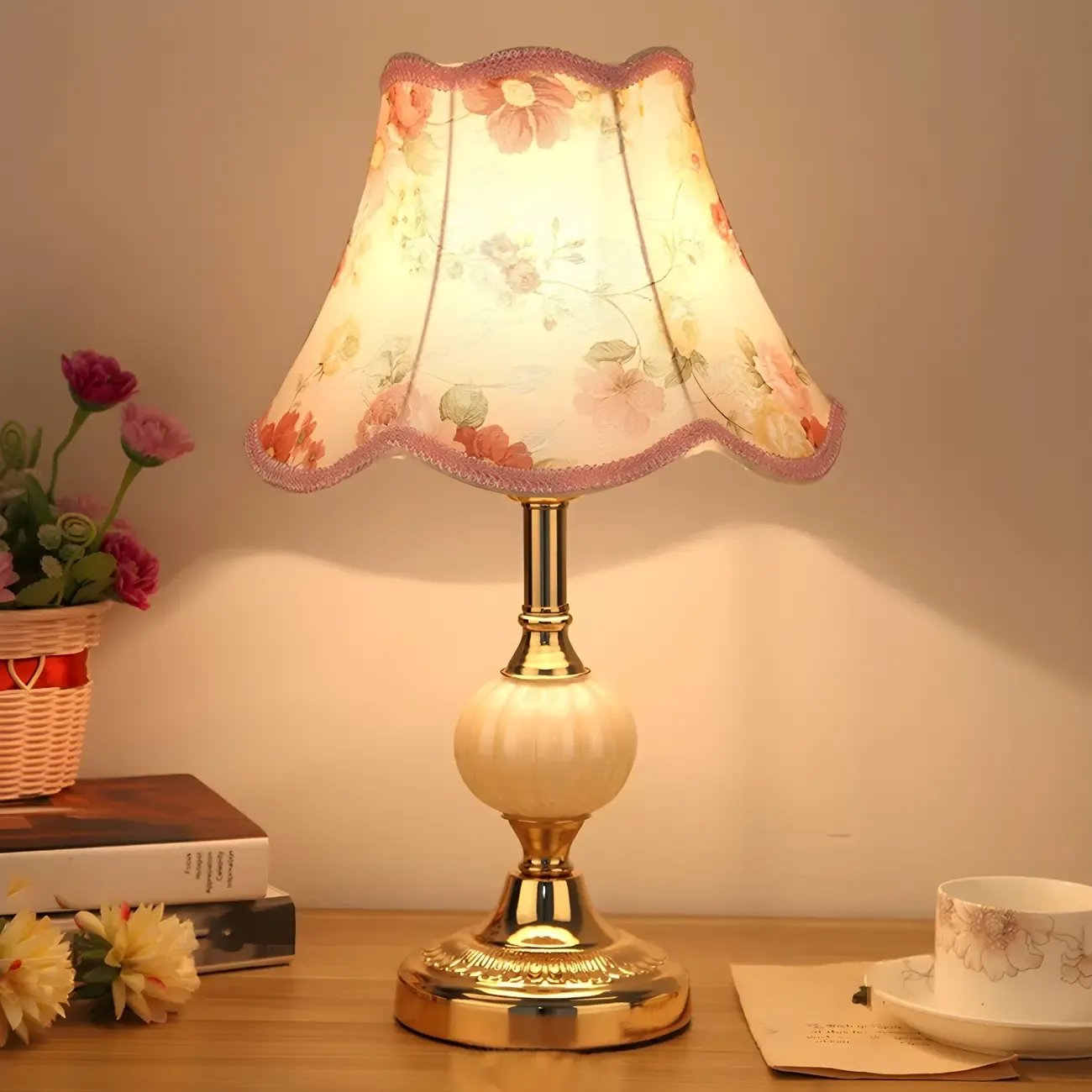 Elegant Classic Metal Table Lamp with Fabric Shade