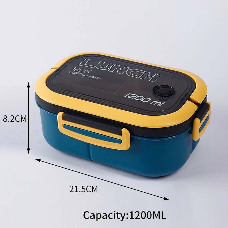 HULIANFU Lunch Box 2 Layers Grids Student Office Worker Microwave Hermetic Bento Box Outdoor Picnic Fruit Food Container with Fork Spoon - Deanwangkt