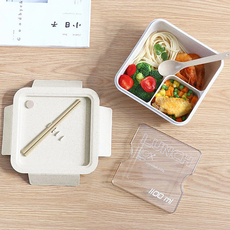 HULIANFU Wheat straw lunch box for kids plastic food storage container snacks box japanese style bento box with tableware soup cup - Deanwangkt