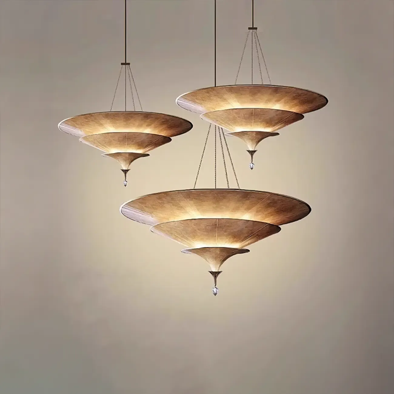 Art Deco Parasol-style Tiered Metal Large Pendant Light