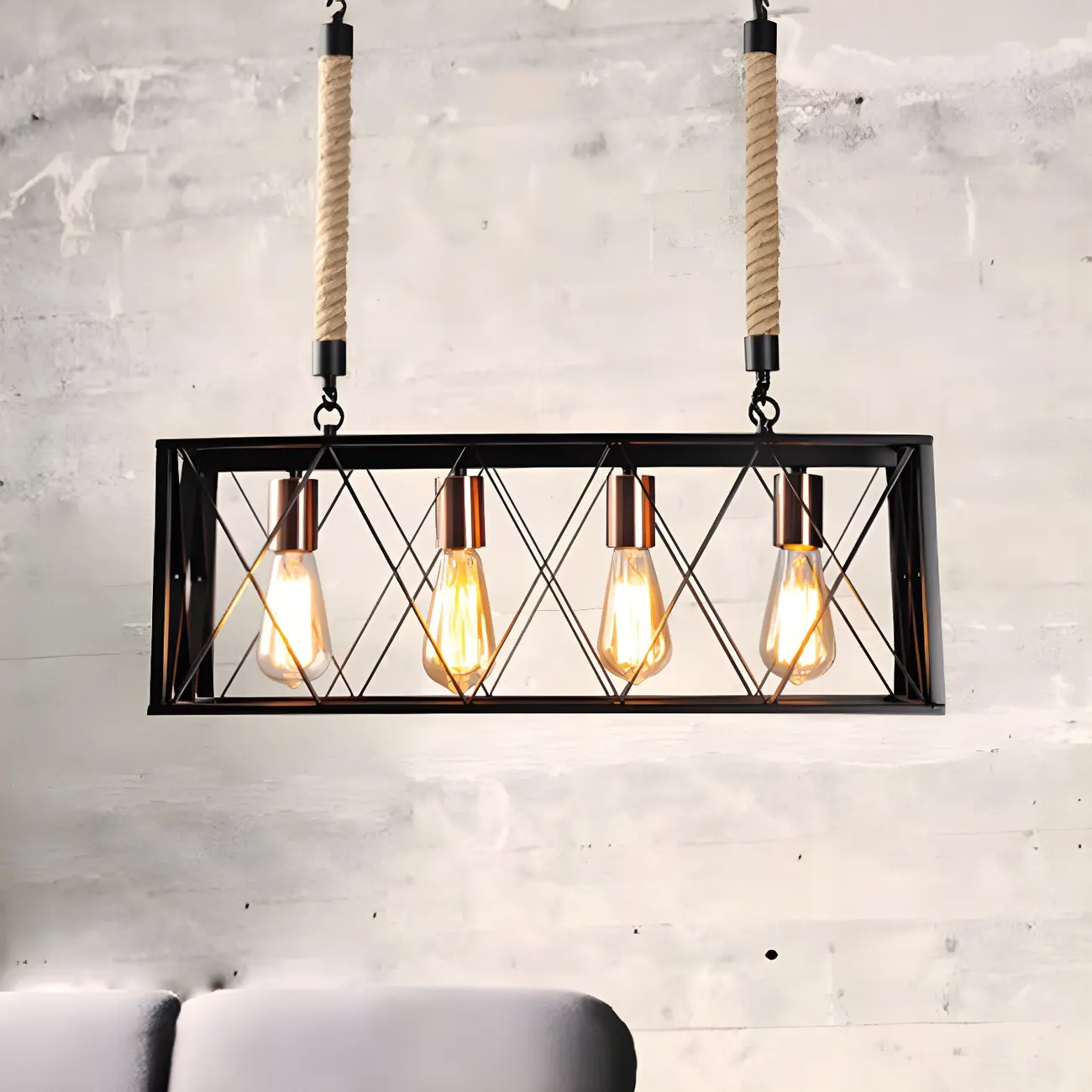 Industrial 4-Light Rectangle Black Metal Pendant Light