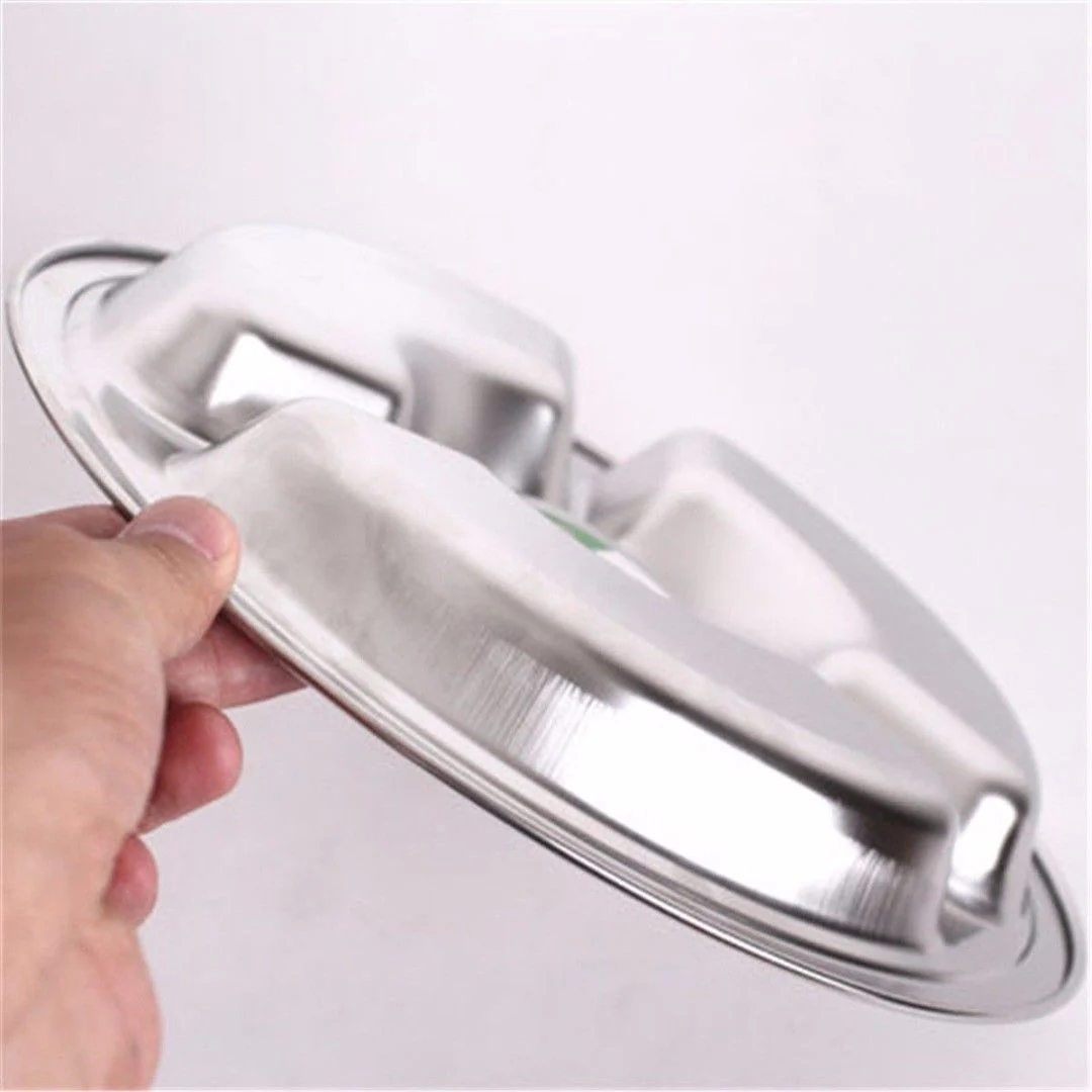 HULIANFU Stainless Steel Dinner Plate 3 Sections Round Divided Dish Children Fruit Snack Tray Baby Bowls Kitchen Tableware Dia 22/24/26cm - Deanwangkt