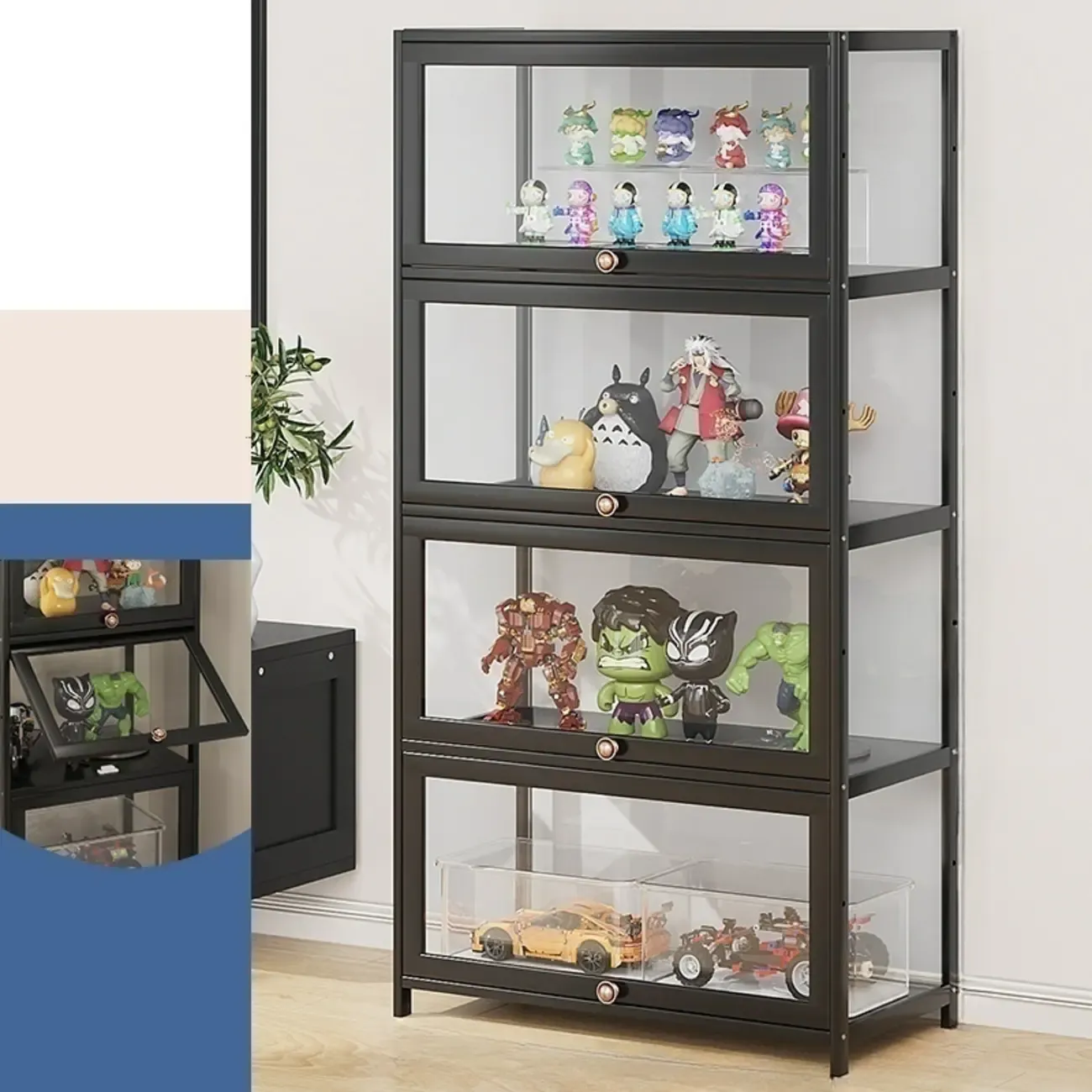 Simple Flip-up Black Clear Glass Cabinet