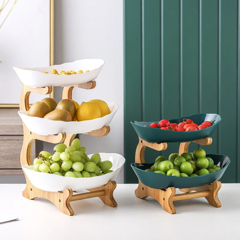HULIANFU Table Plates For Serving Plates Dinnerware Wooden Partitioned Dish Snack Candy Cake Stand Bowl Food Fruit Plates Set Tableware - Deanwangkt