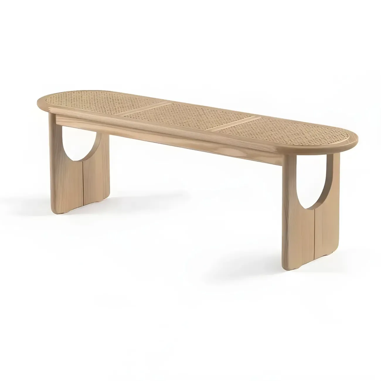 Rectangular Black Rattan Top Rubberwood Bench