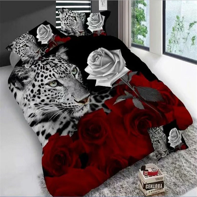 HULIANFU Rose Panther Bedding Set Duvet Cover Set 3d  Bedding Set Fashion Design duvet cover flat sheet pillowcase - Deanwangkt