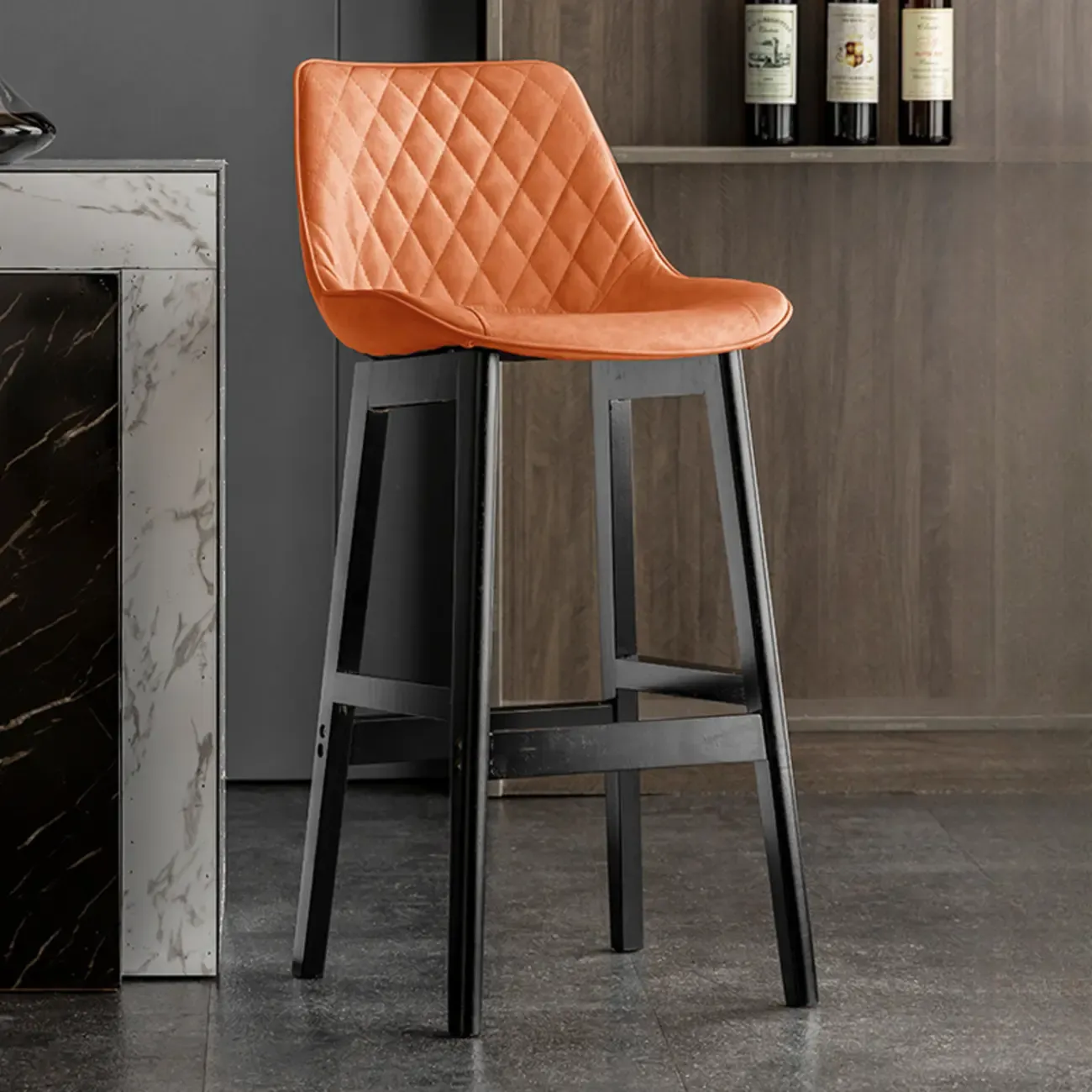 Mid-Century Modern Faux Leather Bar Stools with Wood Legs