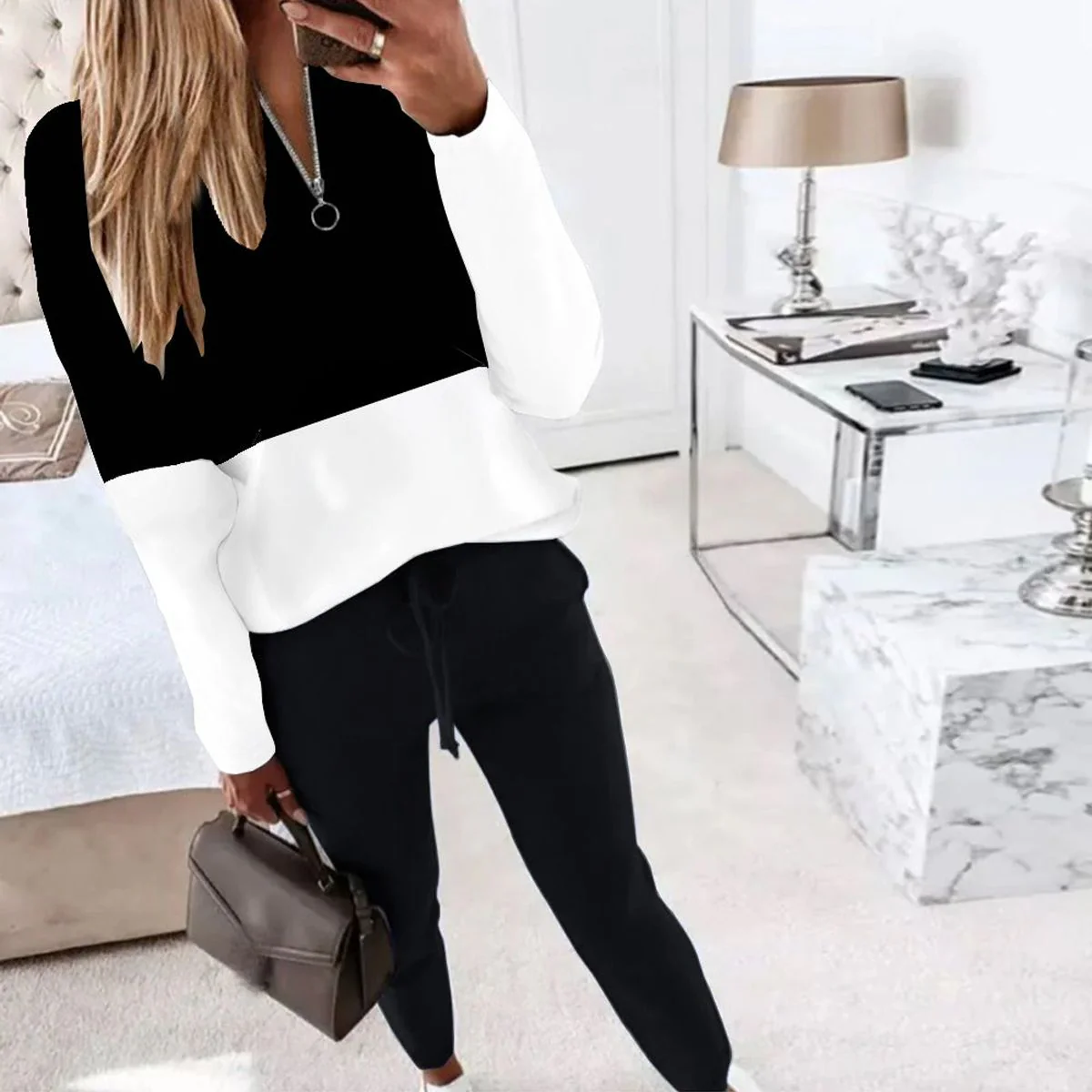 Basic Color Block Two Piece Set