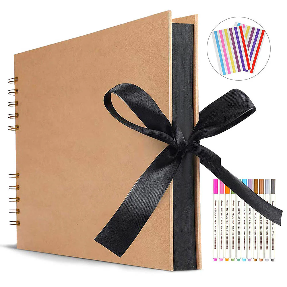 HULIANFU Photo Albums 80 Black Pages Memory Books A4 Craft Paper DIY Scrapbooking Picture Wedding Birthday Childrens Gift - Deanwangkt