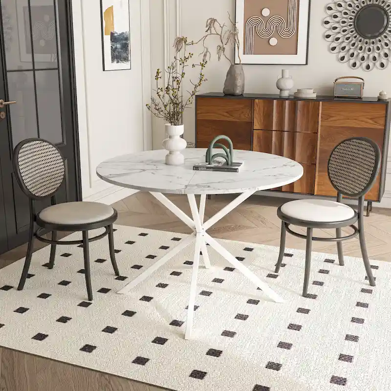 Modern Cross Leg Round Dining Table ,Two Piece Removable Top