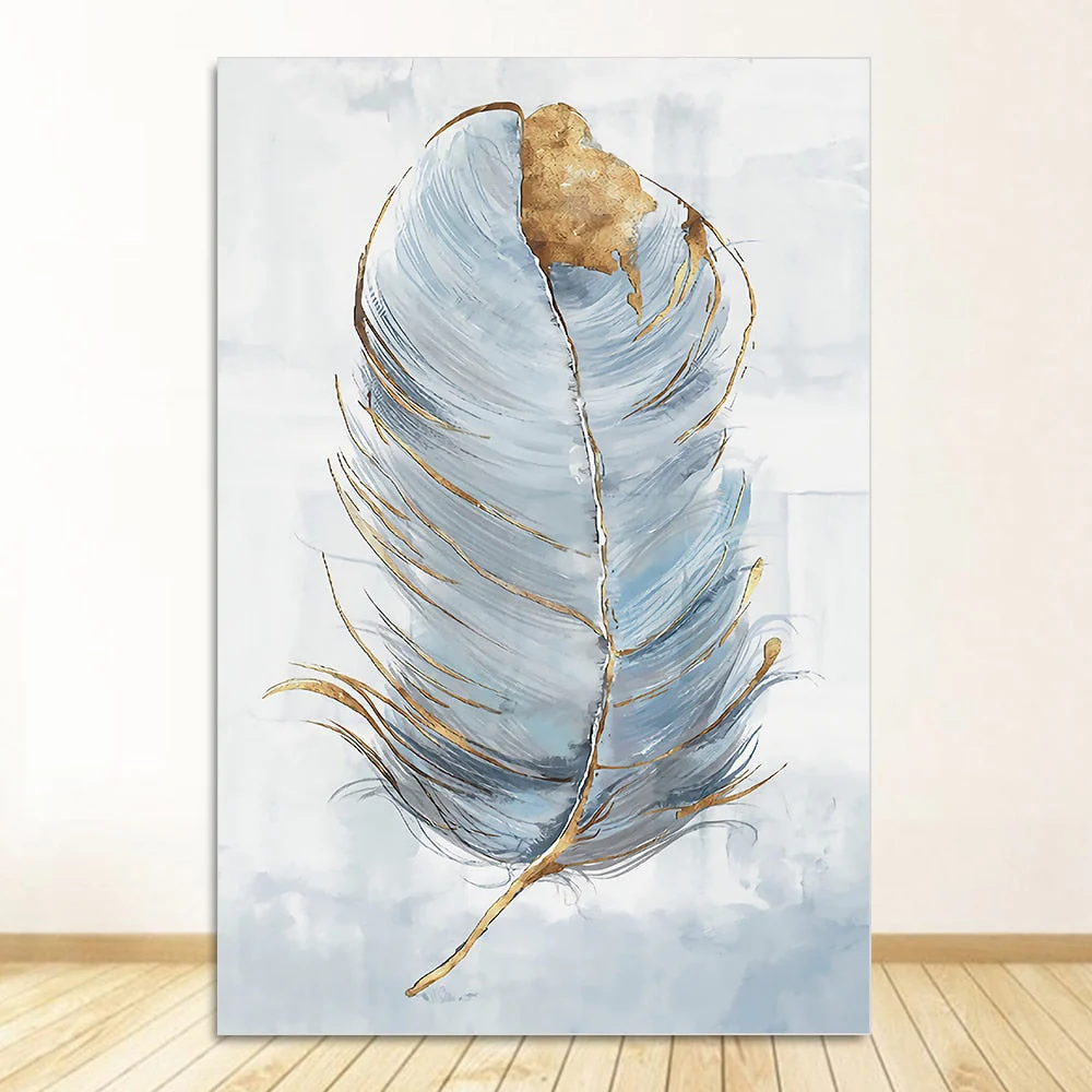 HULIANFU Scandinavian Flower Canvas Art Abstract Painting Print Feather Decoration Picture for Living Room Nordic Home Decor Wall Poster - Deanwangkt