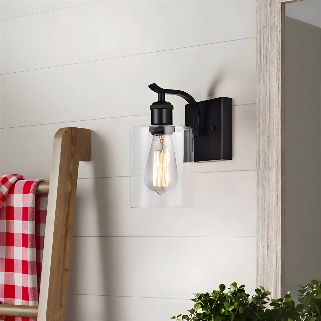 1-Light Modern Metal Cylinder Glass Bathroom Vanity Light