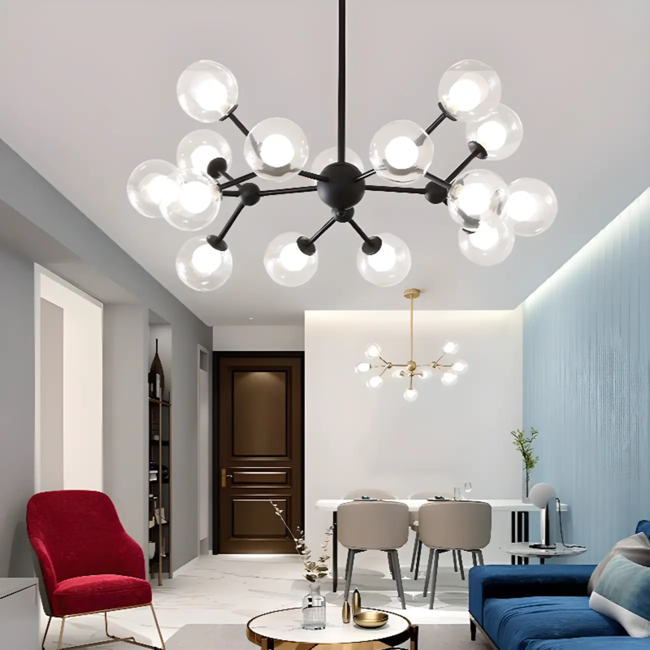 Modern Glass Globes LED Chandelier with Sputnik Design