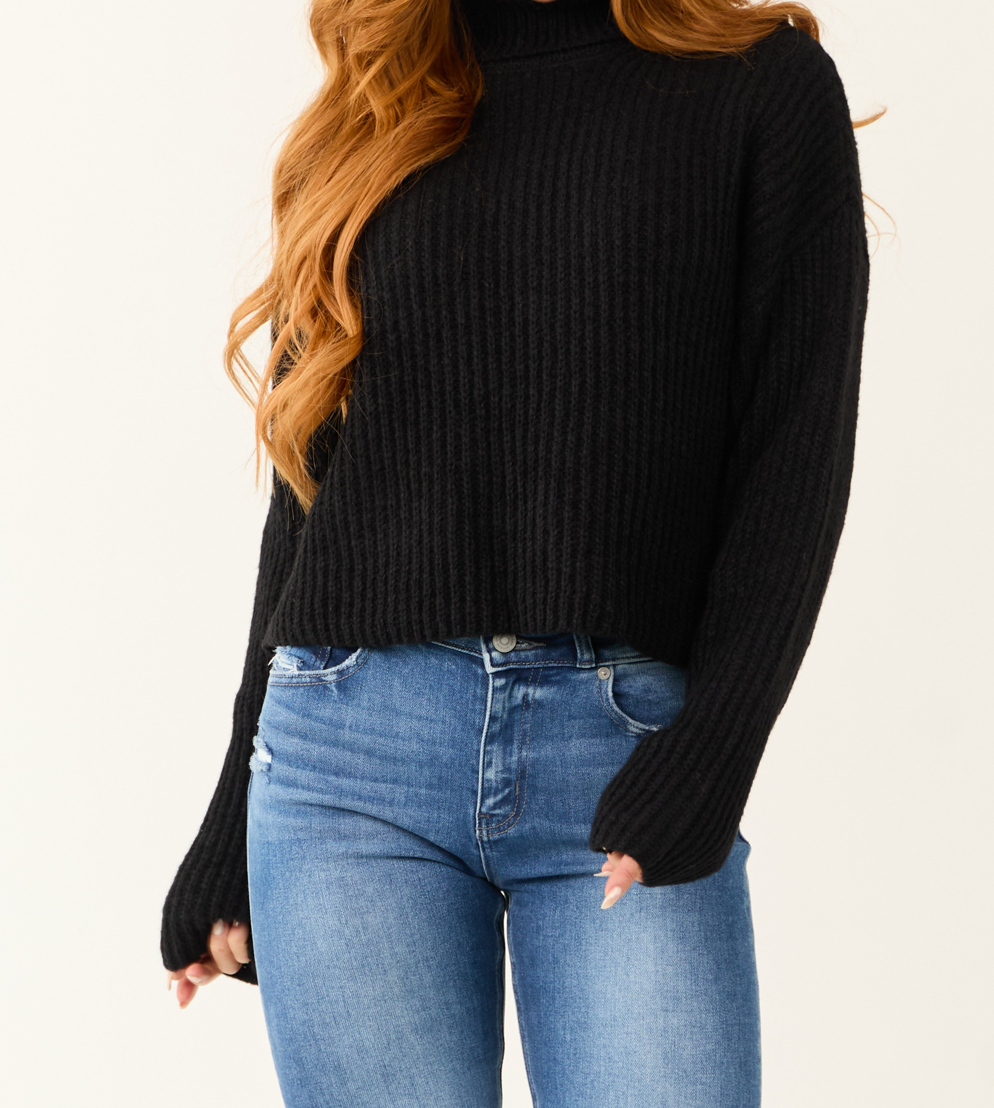 Black Long Sleeve Turtleneck Chunky Sweater
