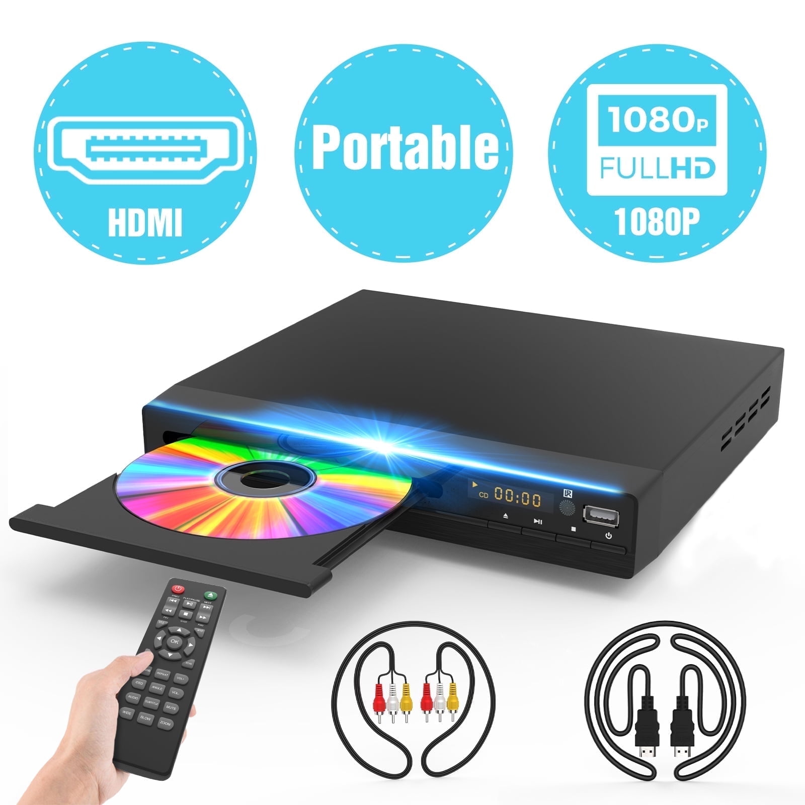 DR. J Professional 1080P Upscaling DVD Player with HDMI & USB, Multi-Format Support, Anti-Shock for TV/Home Theater