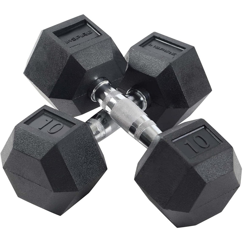 Inspire Fitness Rubber Dumbbell Set 210 lb. with Vertical Rack – 6 Pairs (5-30 lb.)
