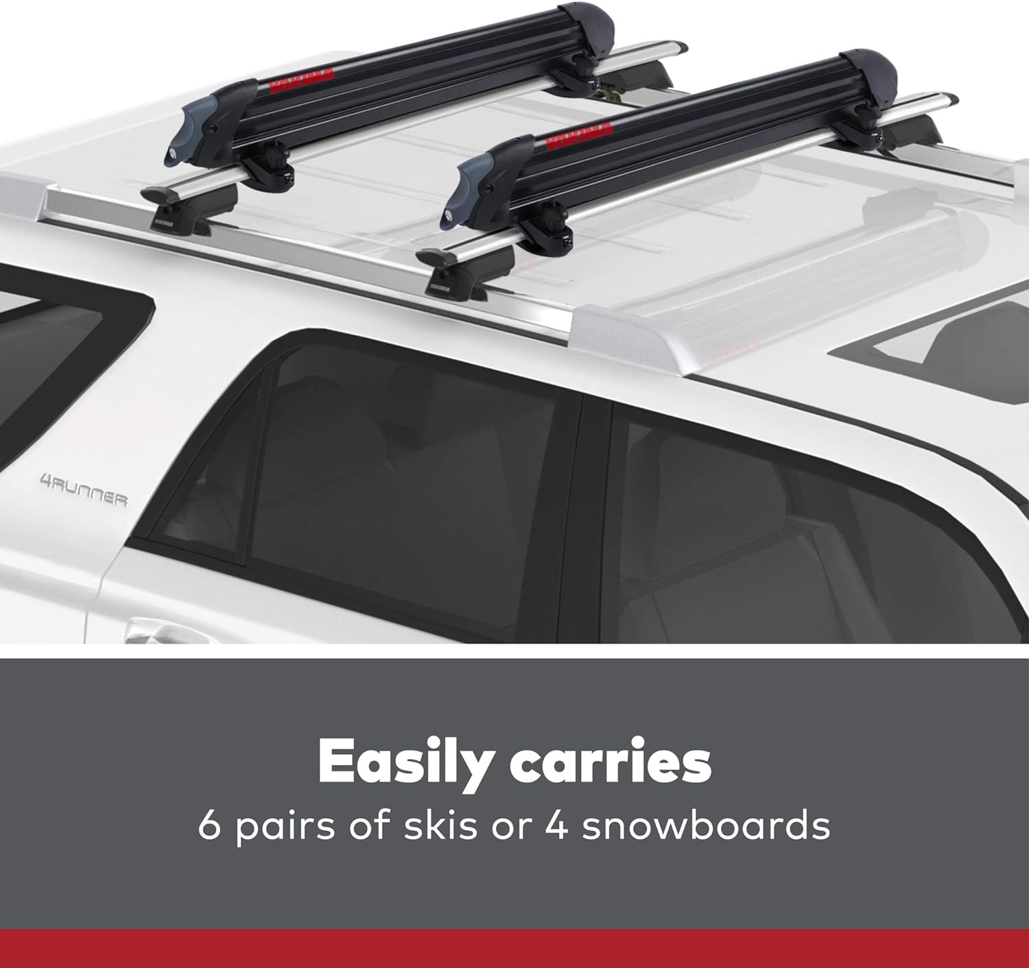 Yakima PowderHound 6 Ski & Snowboard Mount, Holds 6 Skis/4 Snowboards, Black, Fits Most Roof Racks, Secure & Quiet
