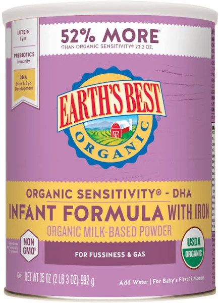 Earth's Best Organic Infant Formula with Iron, Organic Sensitivity, Milk-Based Powder - 32 oz