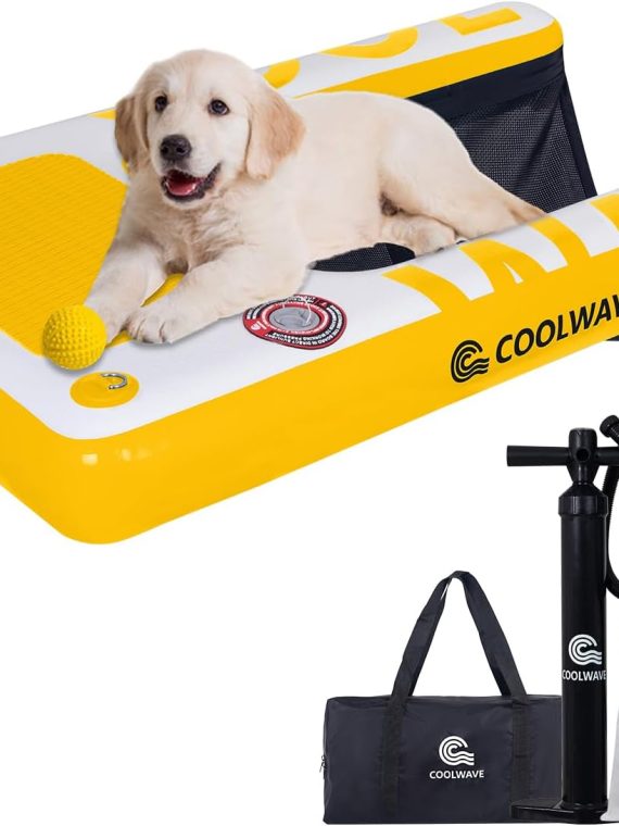 Pawsome Extra Large Inflatable Dog Water Ramp, Yellow, 57′′x34′′x6′′, Non-Slip, Supports Dogs Up to 200lbs, Ideal for Boats