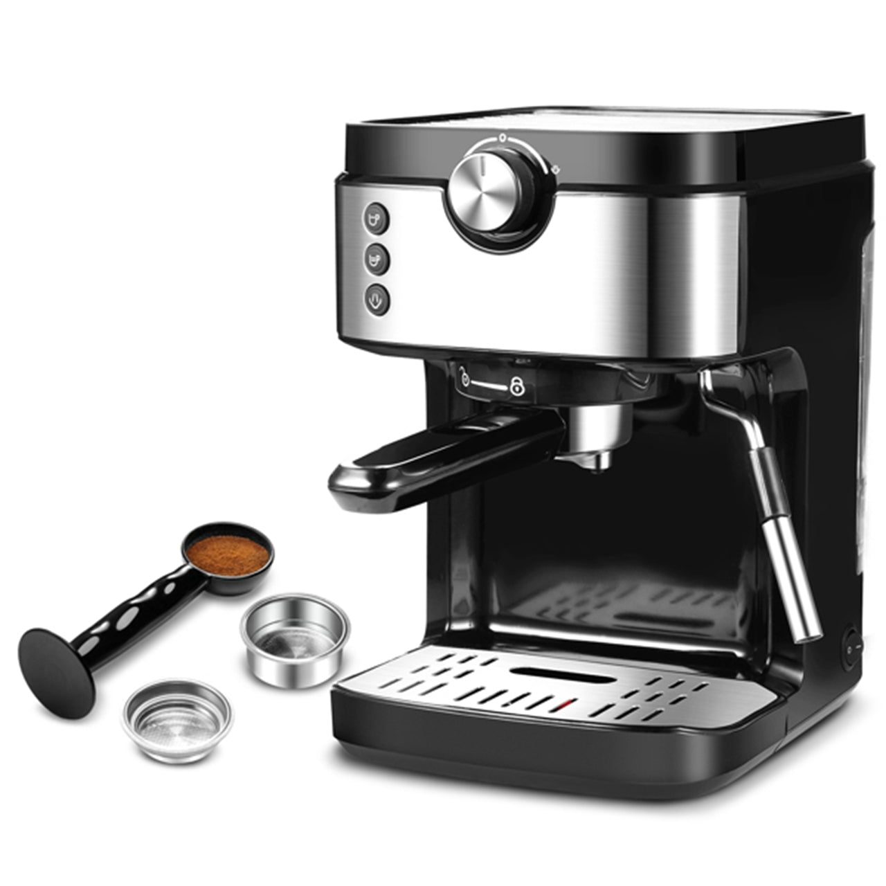 YOSHIKO Steam Espresso Machine – 20 Bar Pump, Milk Frother, 900ml Tank, 1700W, Black & Stainless Steel