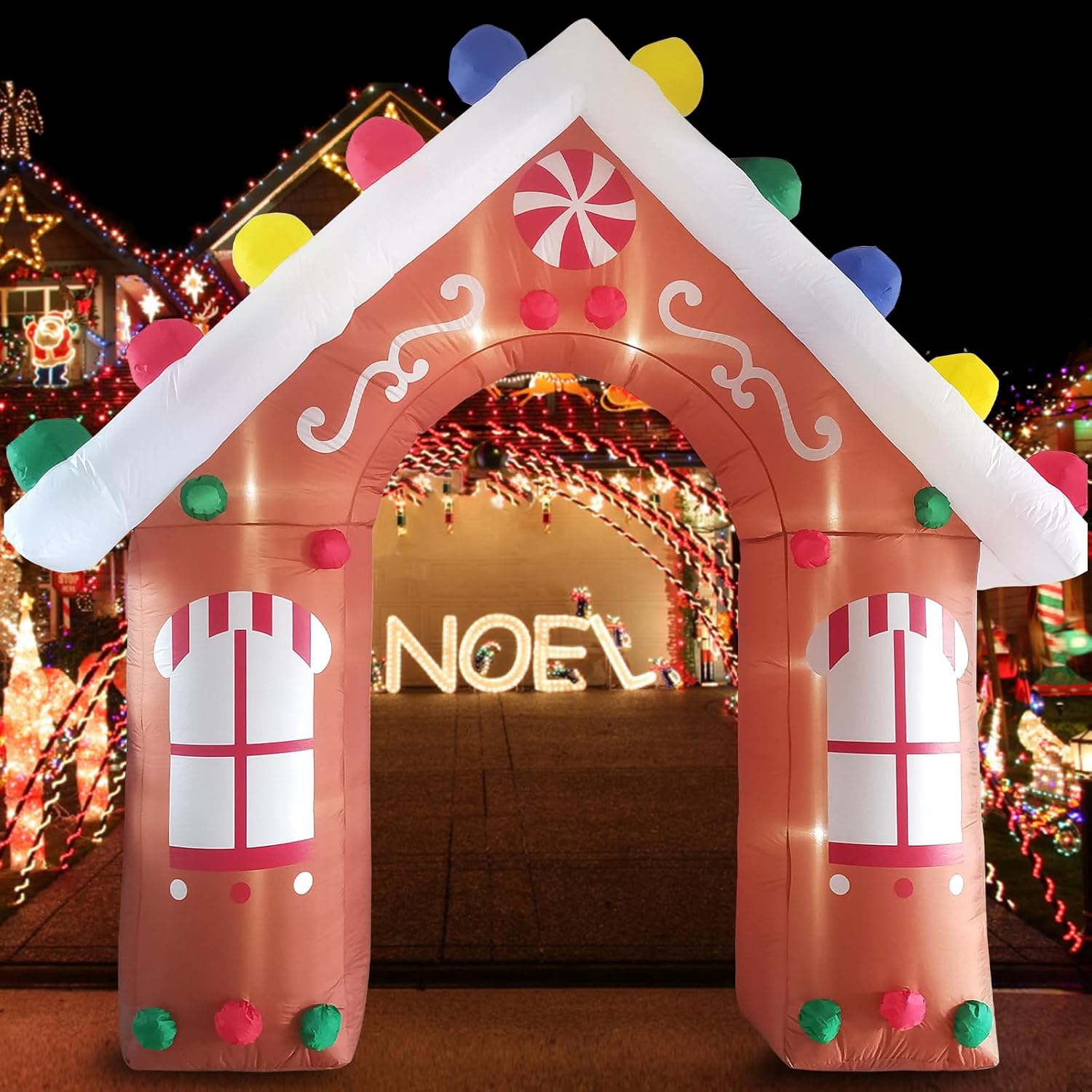 ZXSWONLY 10FT Christmas Inflatable Gingerbread House with LED Lights – Outdoor Holiday Decoration