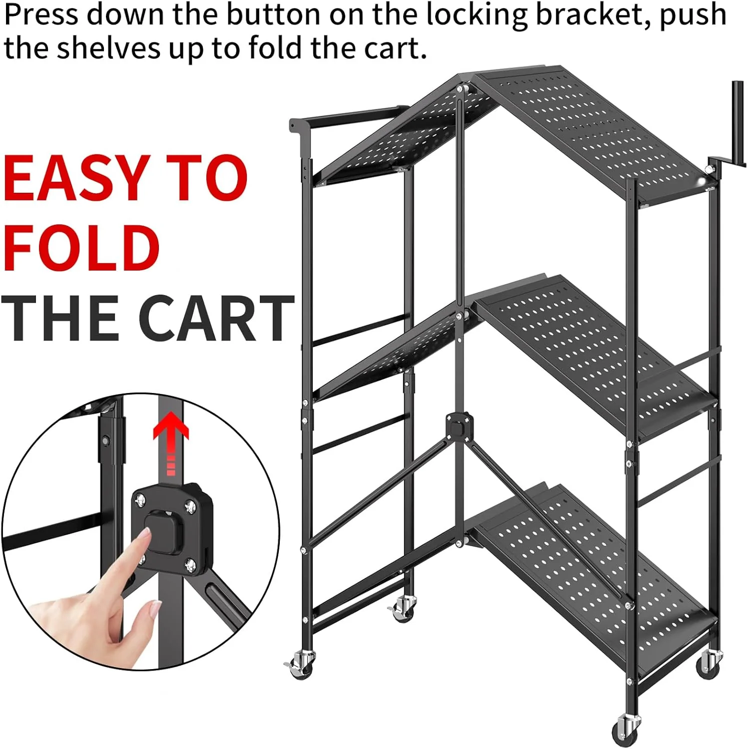 Foldable Outdoor Grill Cart with 3-Tier and Pizza Oven Stand Table - Rolling BBQ Table