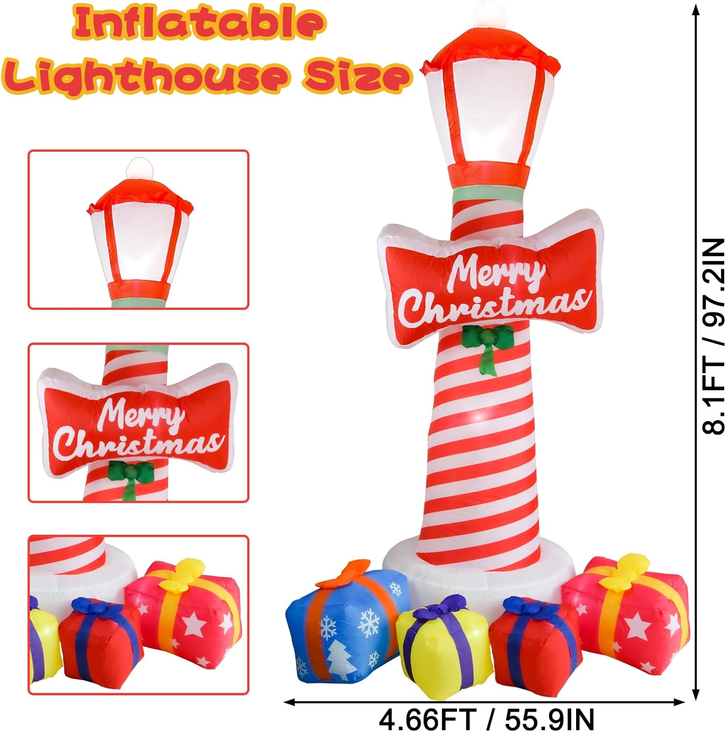 OILCUP 8FT Christmas Inflatable Lighthouse with LED Lights, Vinyl Yard Decoration for Outdoor Holiday Decor