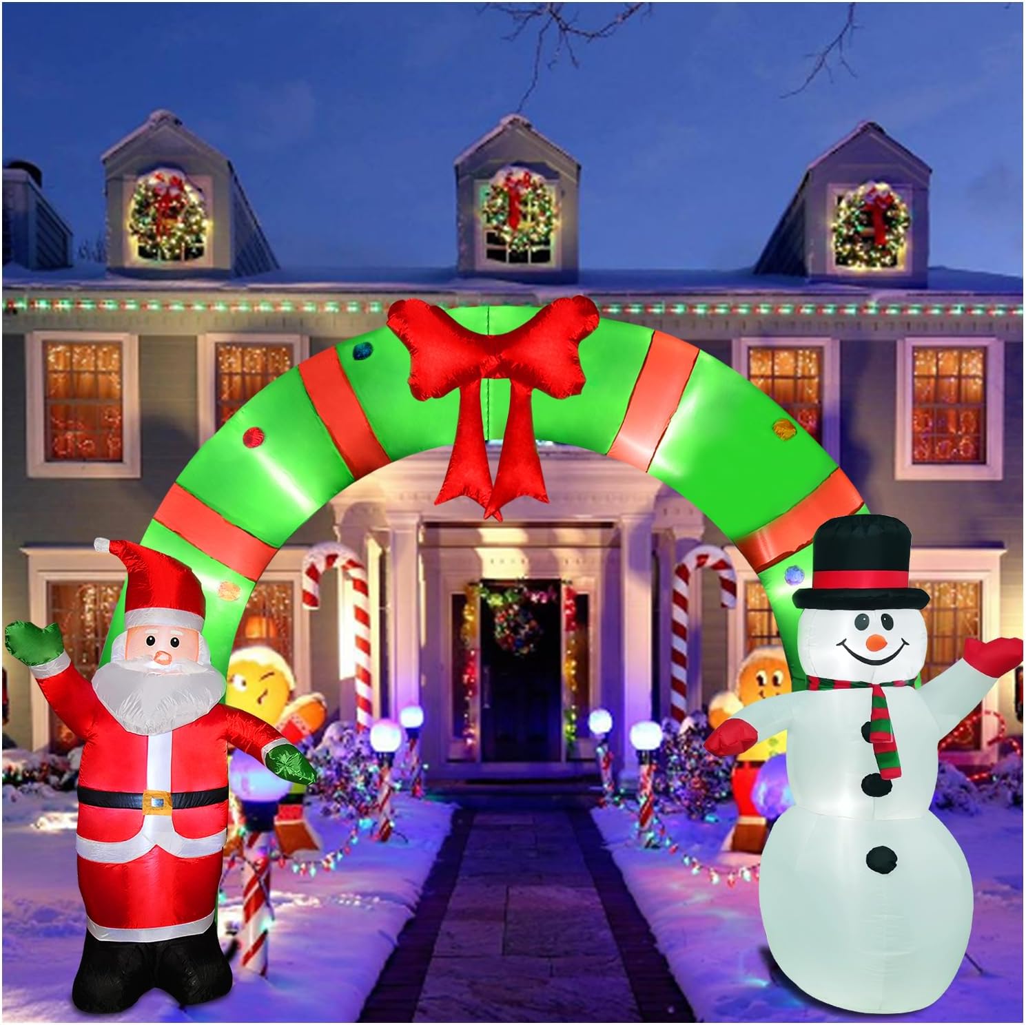 OILCUP 12FT Christmas Inflatable Archway with Santa & Snowman, Built-in LED Lights, Easy Storage, Outdoor Holiday Decoration