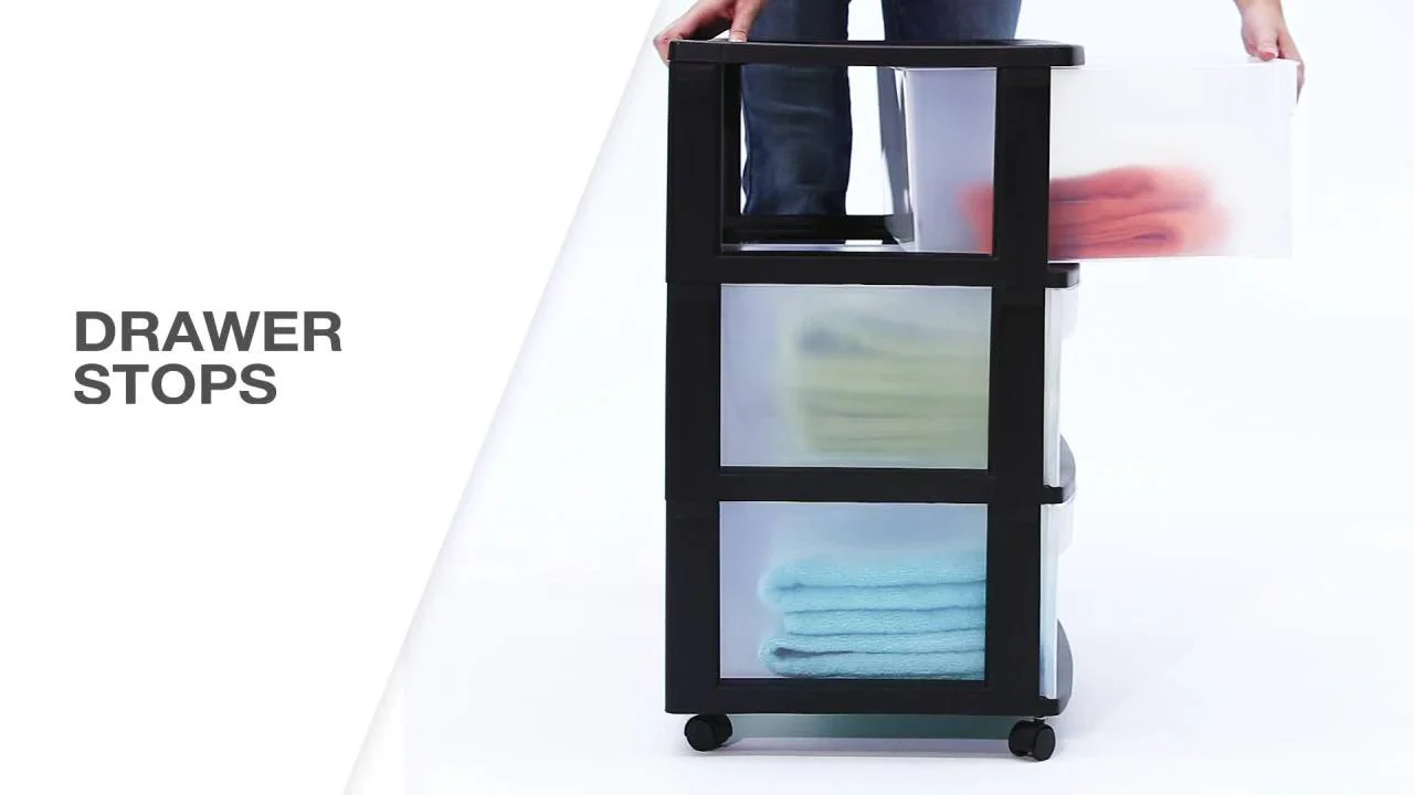Sterilite 3-Drawer Wide Cart, Black – Mobile Storage Solution with Clear Drawers