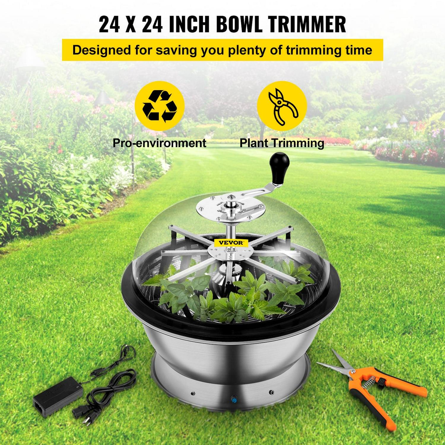 VEVOR 24′′ Electric & Manual Bowl Leaf Trimmer, Stainless Steel, Clear Cover, Efficient Bud & Flower Cutting