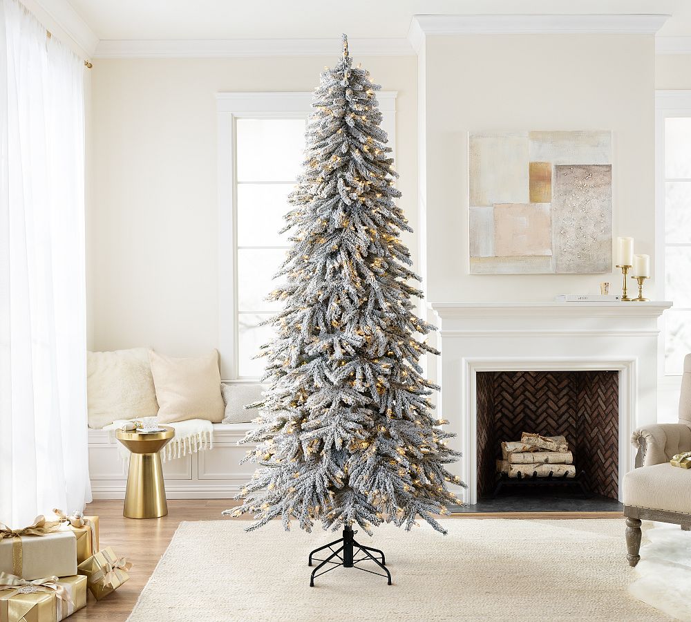 Lit Flocked Snow Pine Faux Christmas Tree