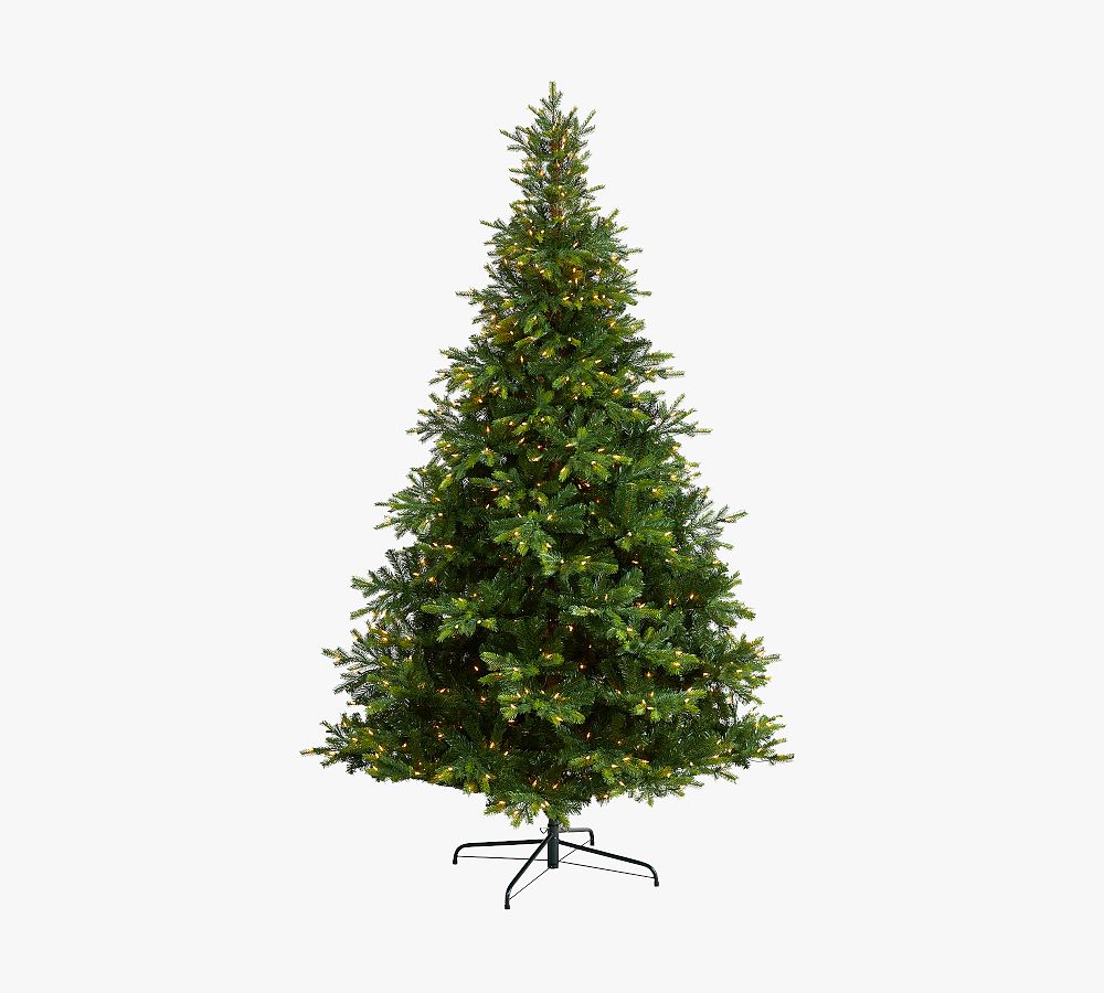 Lit North Carolina Spruce Faux Christmas Tree – Bendable Branches, Warm-White Lights, Includes Stand, PE/PVC, Two Sizes Available