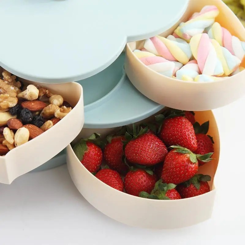 BloomzoTM Flower-Shaped Rotating Snack Box, Multi-Purpose Storage for Snacks, Jewelry, Makeup, BPA-Free, Elegant Design