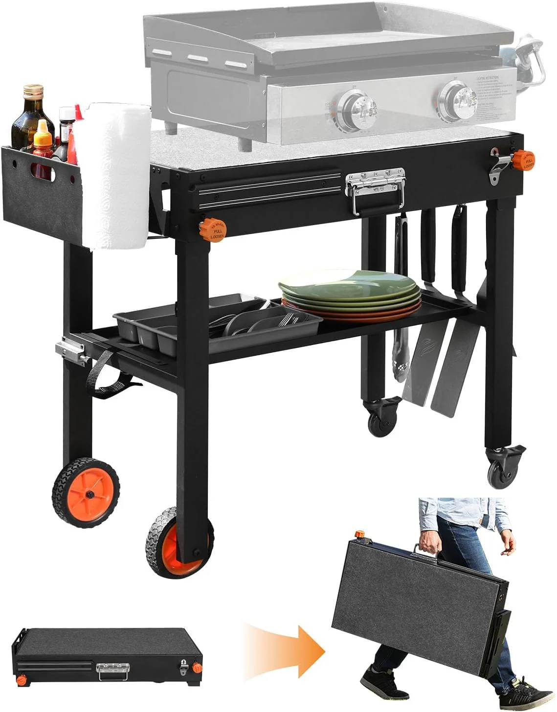 LKVHV Portable Outdoor Grill Table – Sturdy BBQ Cart with Wheels, 31′′x17′′ for Camping & Tailgating