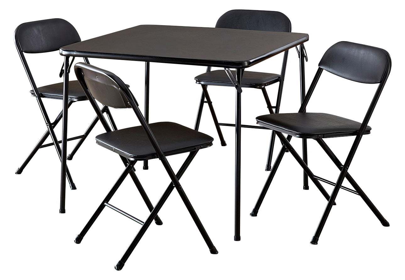 Cosco 5-Piece Folding Card Table Set, Black – Vinyl Seats, Easy Storage, Durable