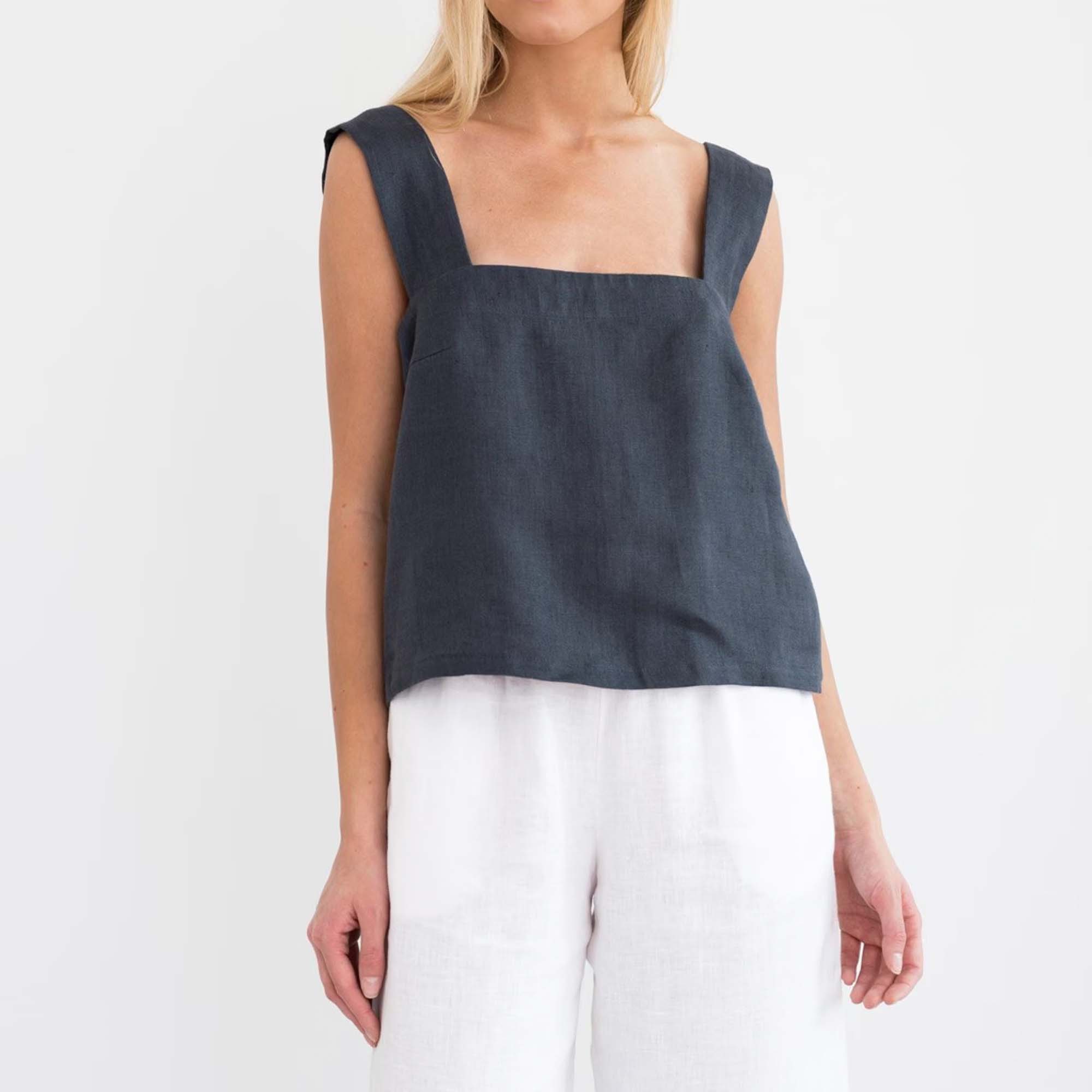 Black Linen Tank Top WD6