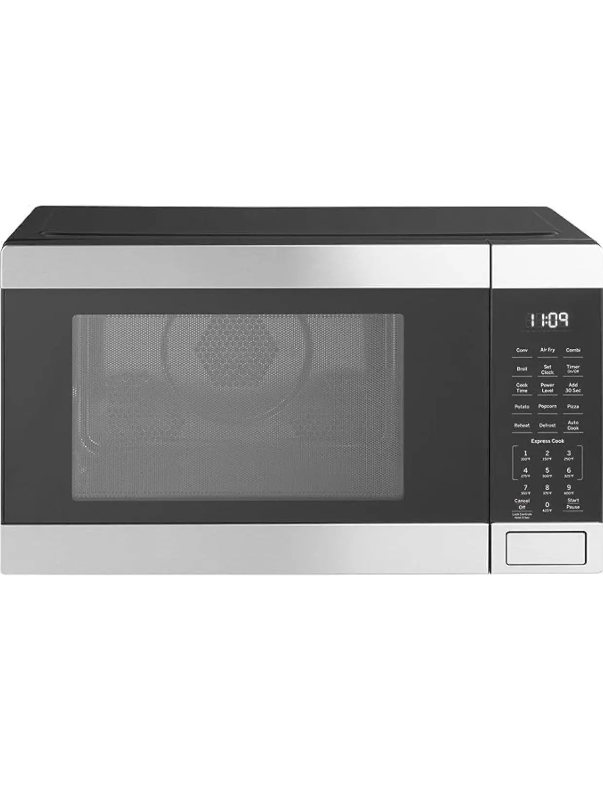 GE 3-in-1 Countertop Microwave Oven, Air Fryer, Broiler & Convection Mode, 1.0 Cu. Ft. Capacity, 1,050 Watts, Child-Lock Technology, Kitchen Essentials for the Countertop or Dorm Room,Stainless Steel