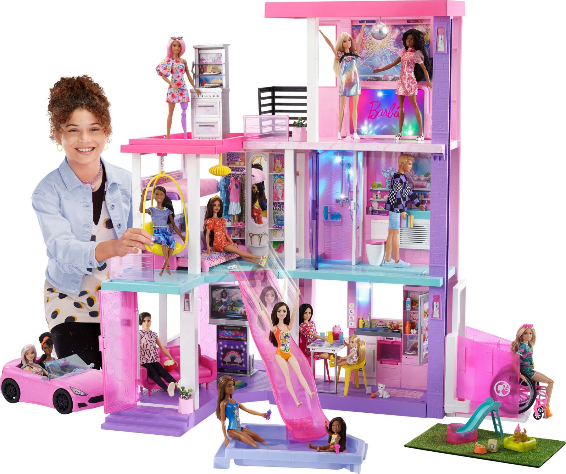 Barbie 60th Anniversary DreamHouse Playset with 2 Dolls, Car & 100+ Accessories
