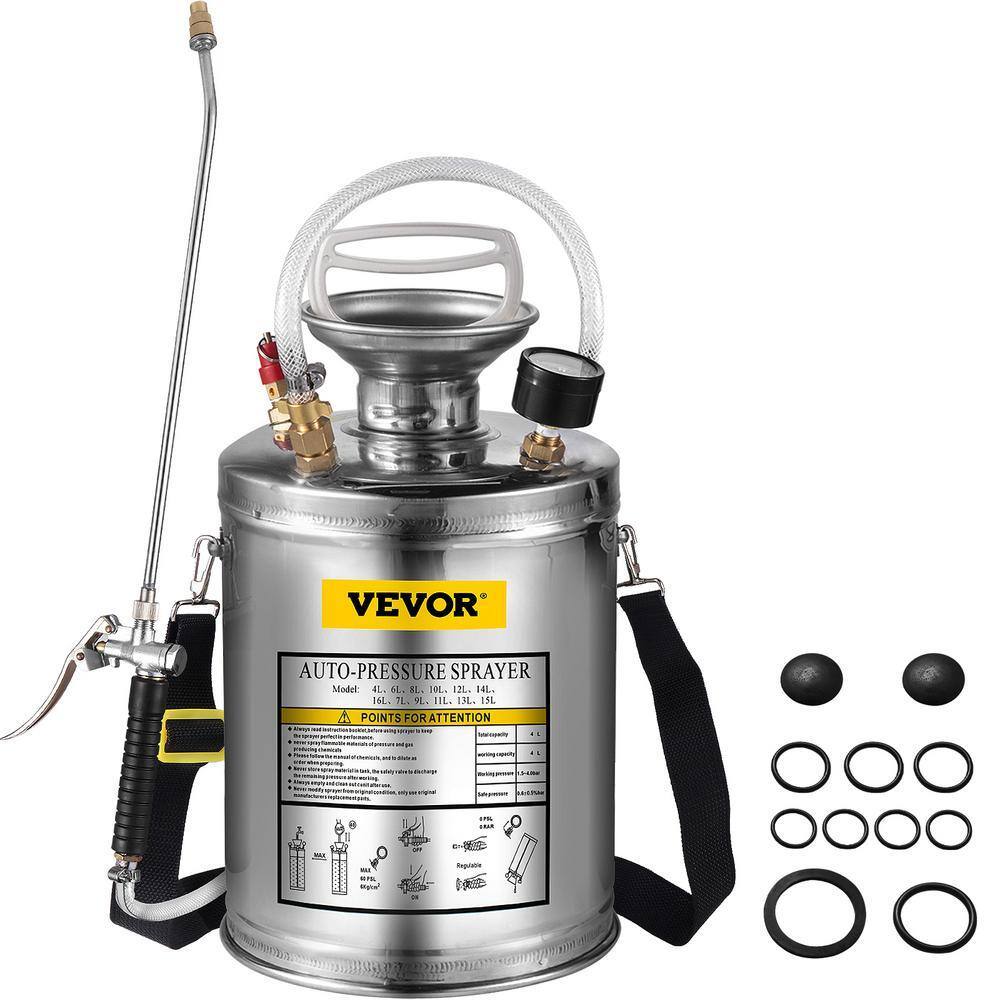 VEVOR 1-Gallon Stainless Steel Hand-Pumped Garden Sprayer with Adjustable Nozzle