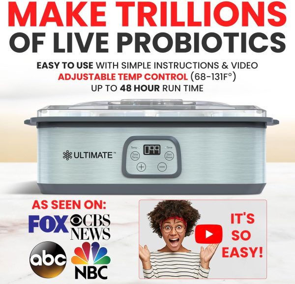 Ultimate Probiotic Yogurt Maker   Make Trillions of Live Probiotics with Adjustable Temperature   Time Control   Get  Gut Health   LIFETIME WARRANTY   Perfect Kitchen Gifts for Women   Men