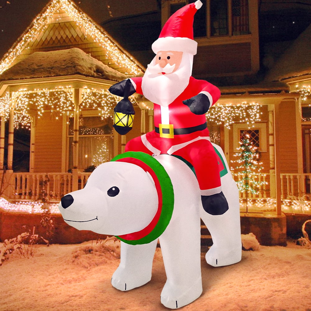 DeeKom 6′ Inflatable Santa on Bear with LEDs – Outdoor Christmas Decoration