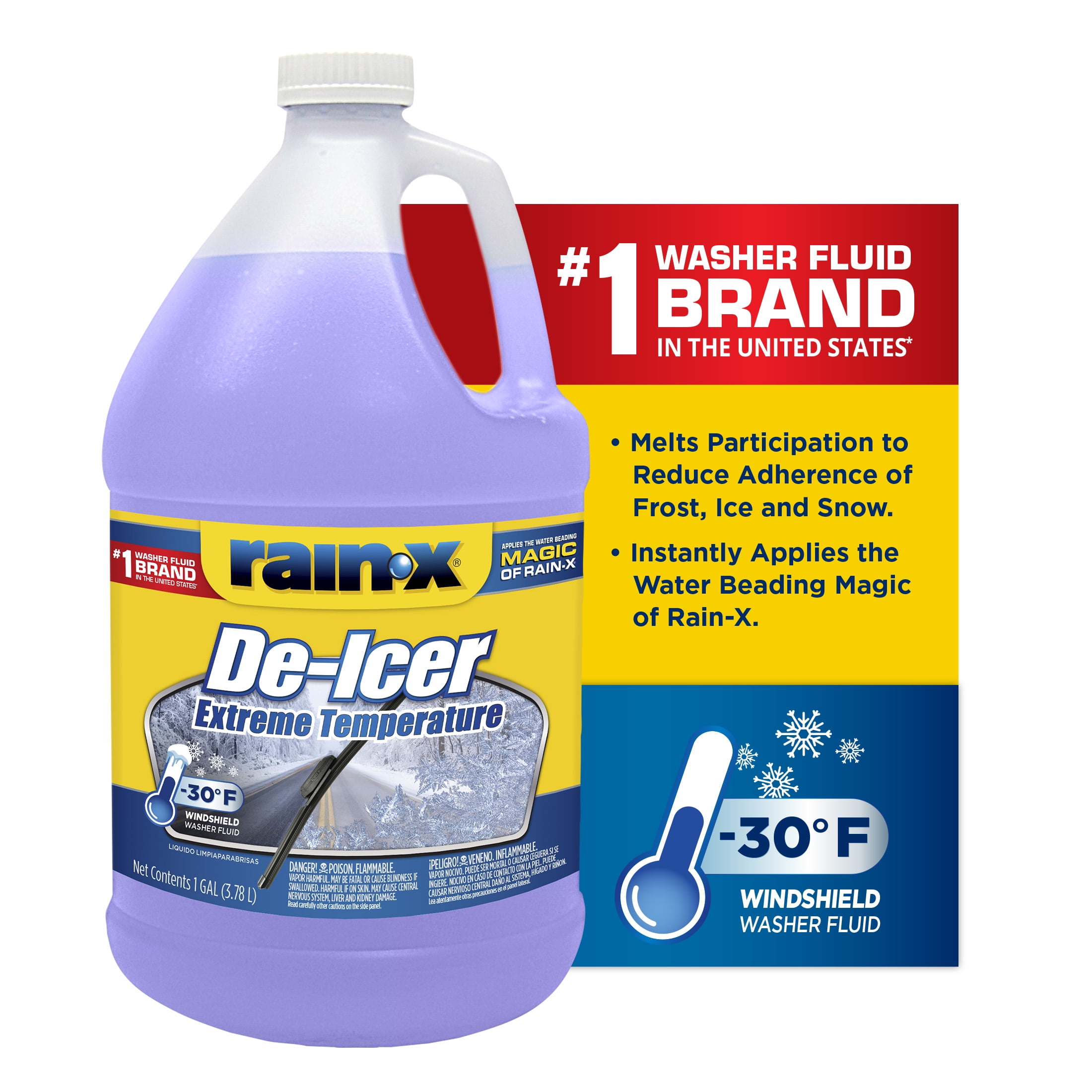 Rain-X De-Icer Windshield Washer Fluid, -30°F Protection, Melts Frost & Ice, Prevents Refreeze, Water Beading Technology